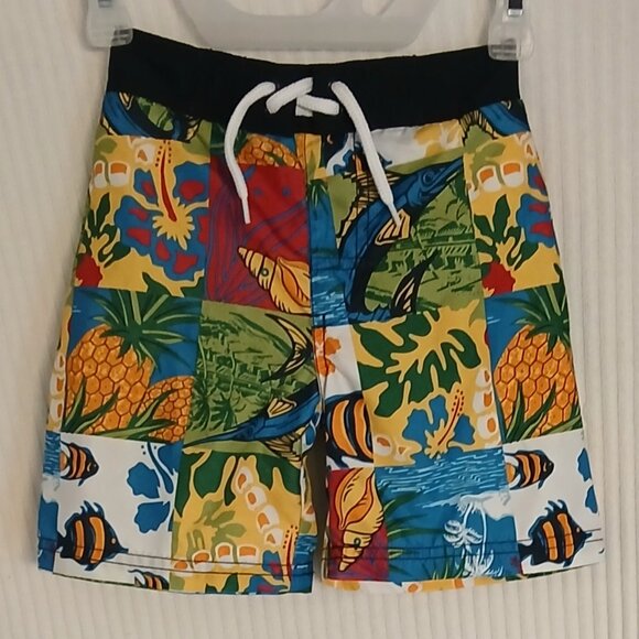 Boys 2T Gymboree Hawaiian Patchwork Tropical Swim Trunks - Picture 1 of 5